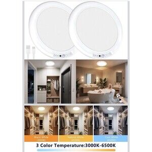 2 Pack Rechargeable Ceiling Lights Motion Sensor Lights WIRELESS White LED